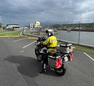 Motorcycle overlooking the Panama Canal.